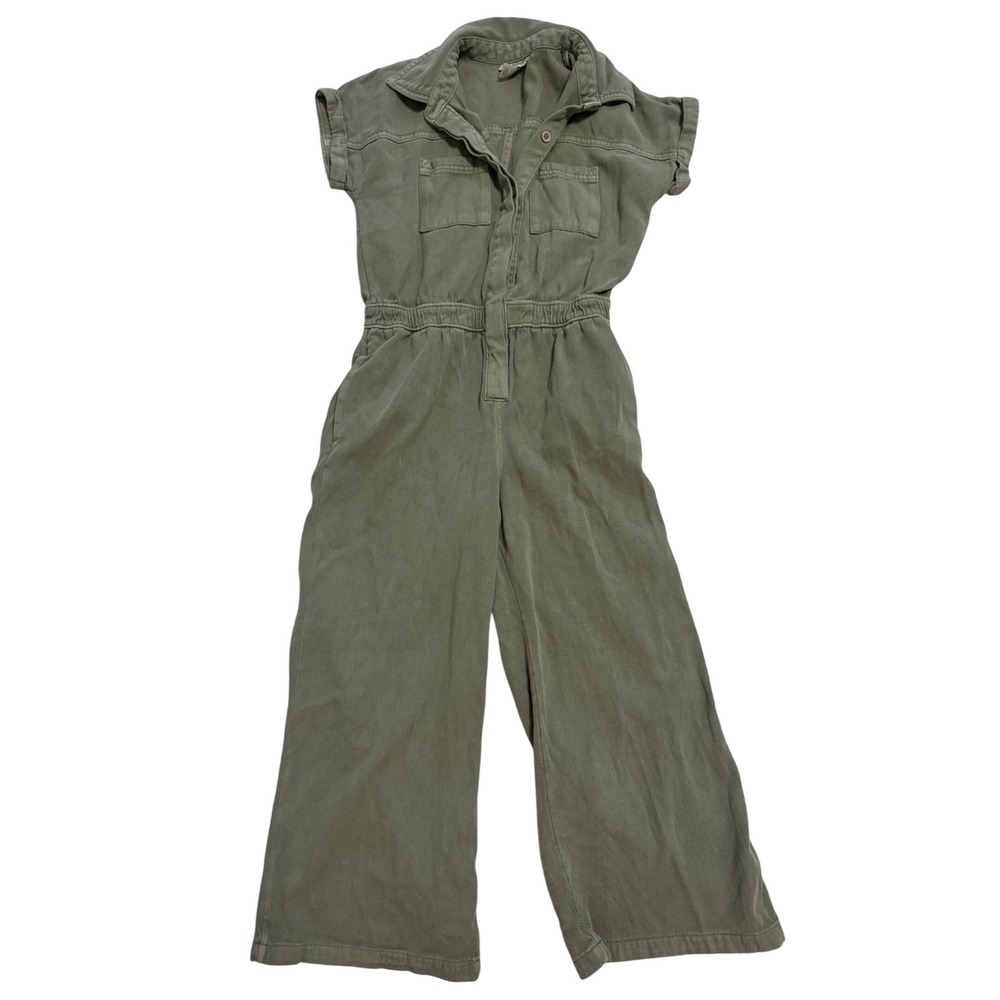 Cat & Jack Jumpsuit Kids S 6/7 Olive Green Excellent Utility Wide Leg Jumper